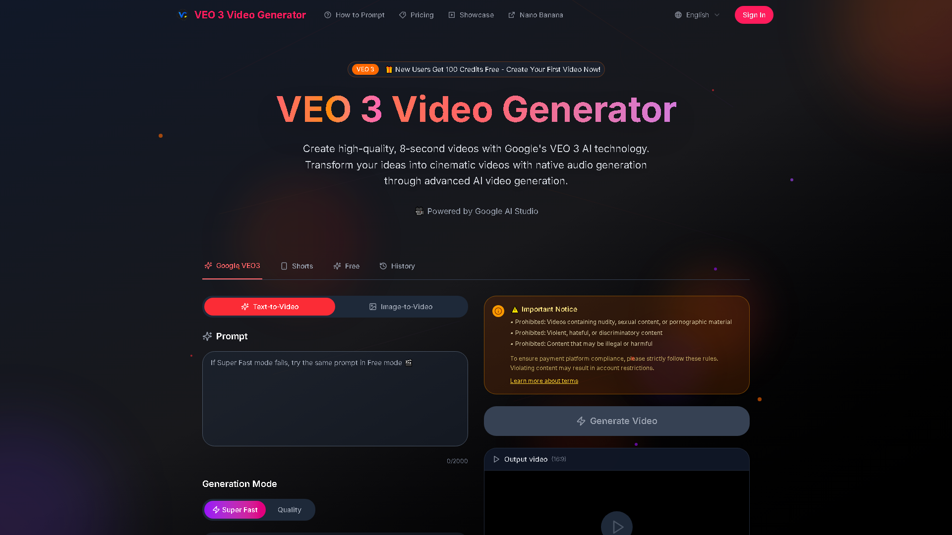 veo 3 free video generator Interface Screenshot - Video & Animation Tool