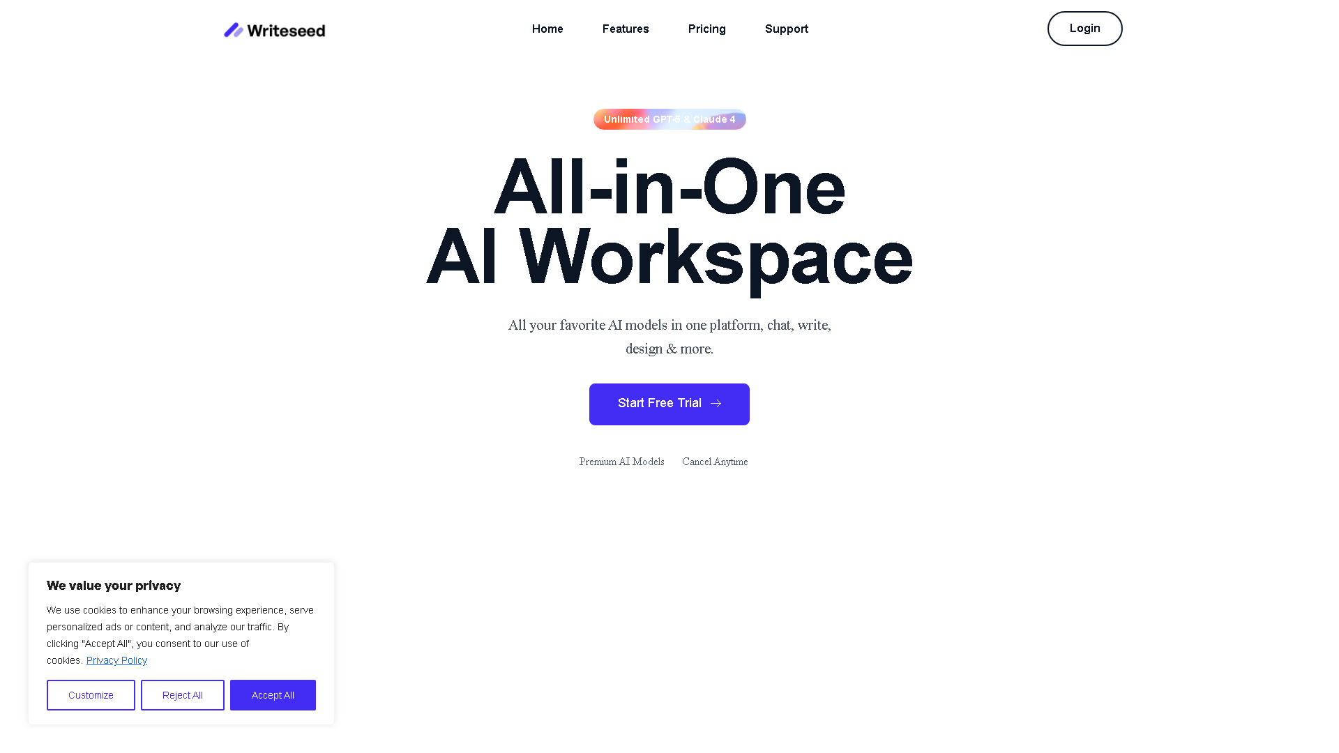 Writeseed Interface Screenshot - Writing & Editing Tool