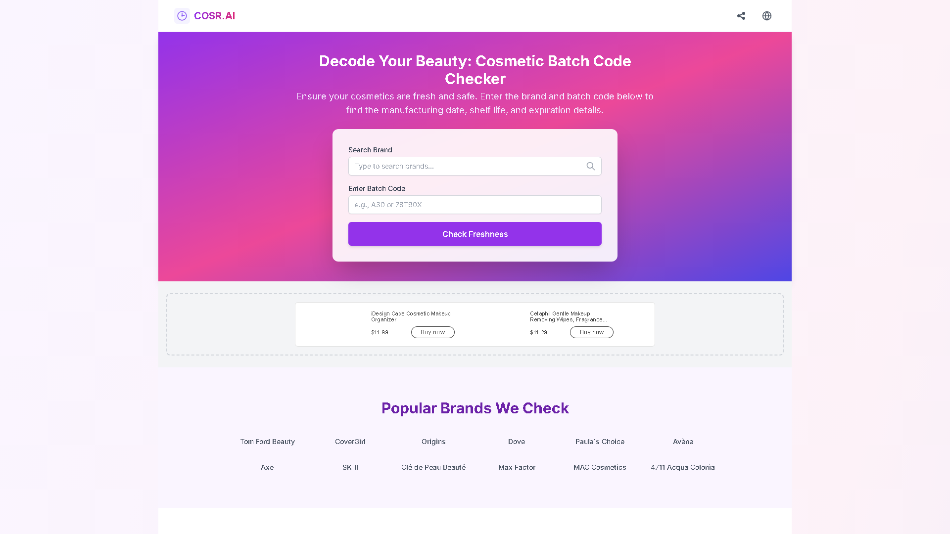 Cosmetic Batch Code Checker Interface Screenshot - Art & Creative Design Tool