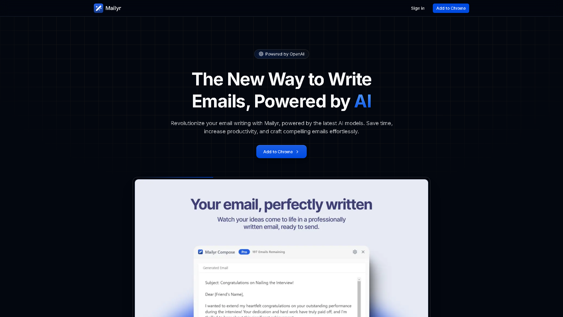 Mailyr Interface Screenshot - Writing & Editing Tool