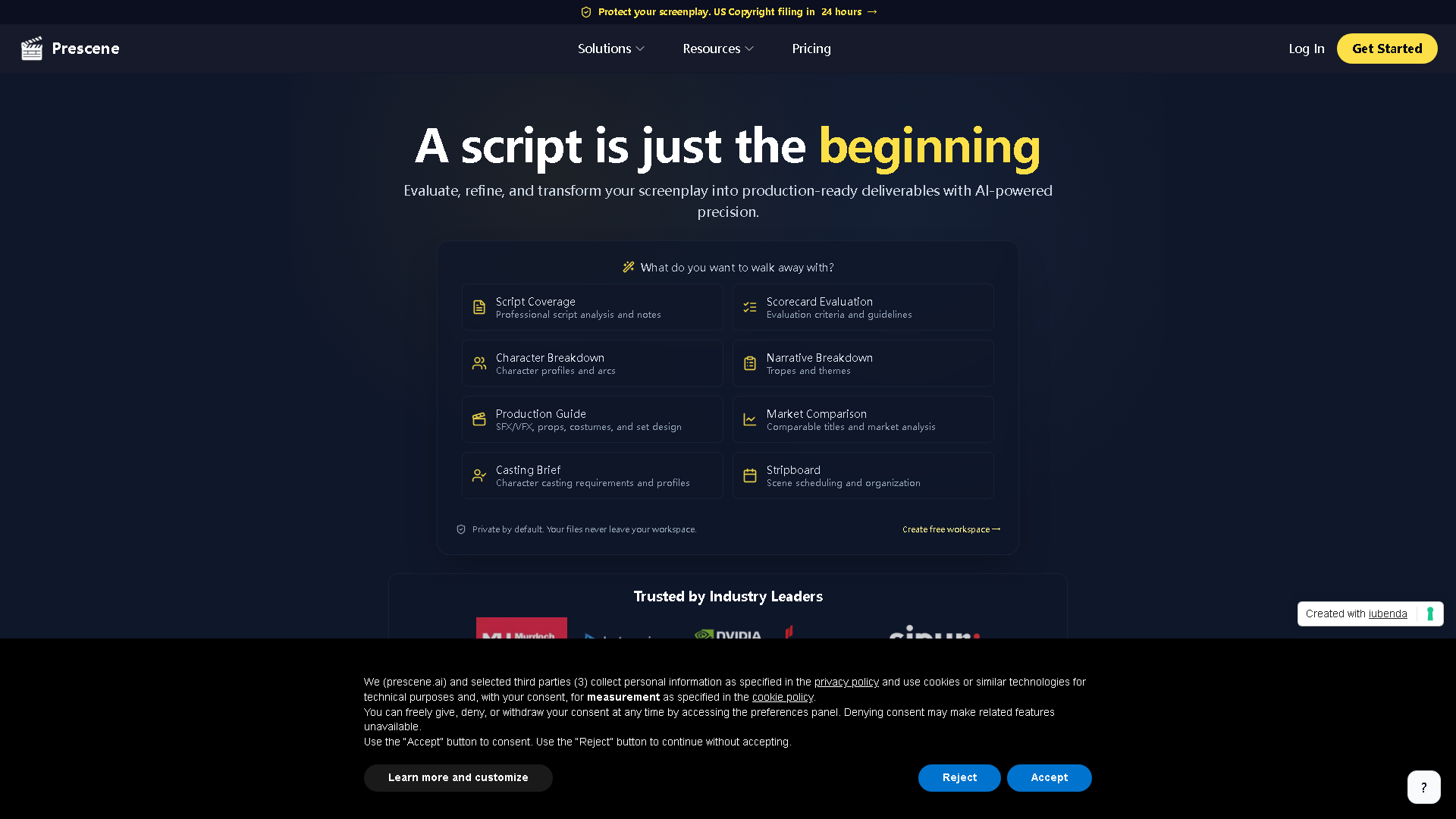 Prescene Interface Screenshot - Writing & Editing Tool