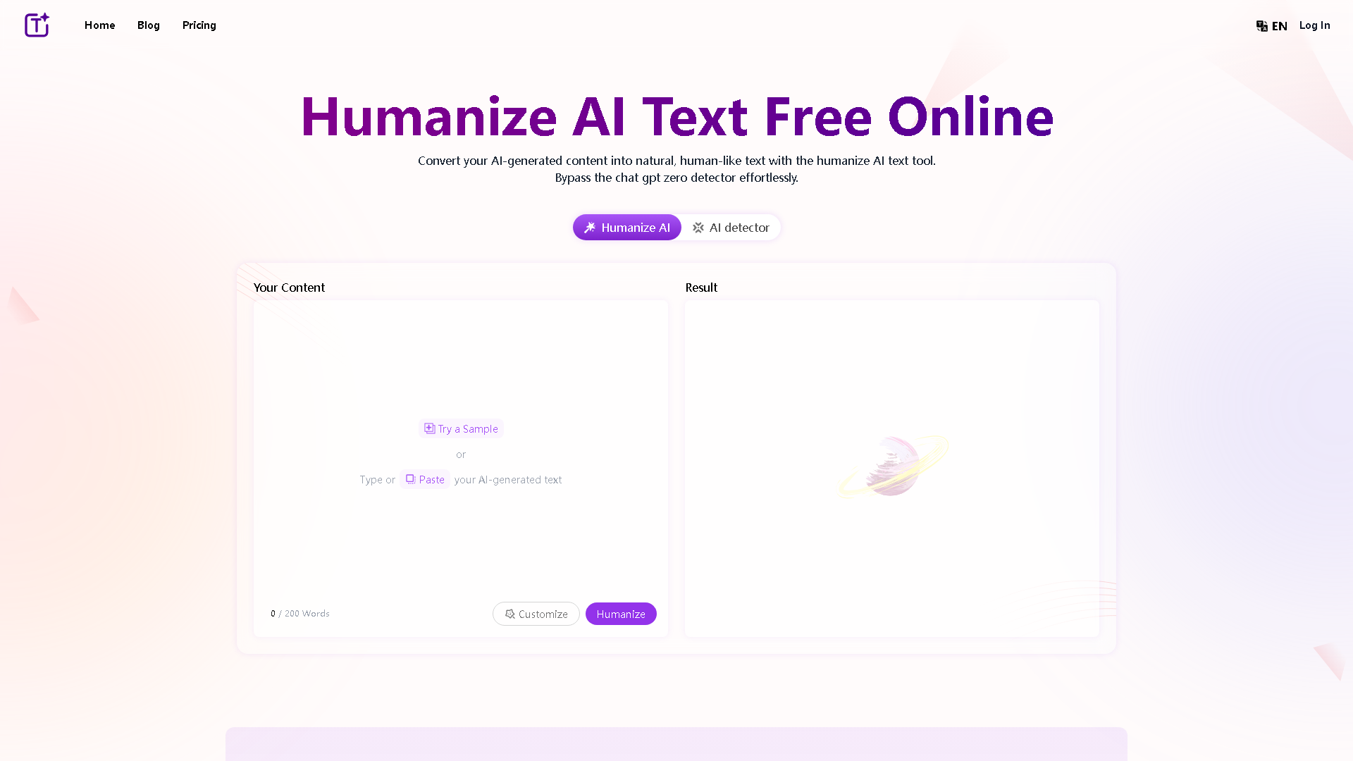 Humanize.im Interface Screenshot - Writing & Editing Tool