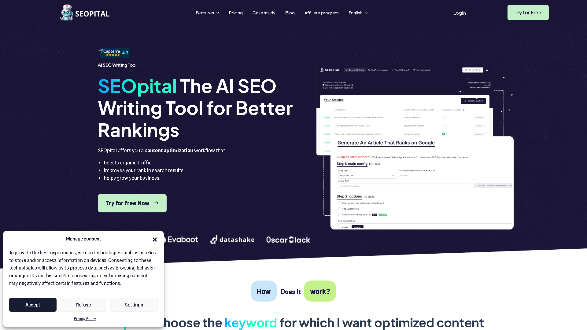 SEOpital Interface Screenshot - Writing & Editing Tool