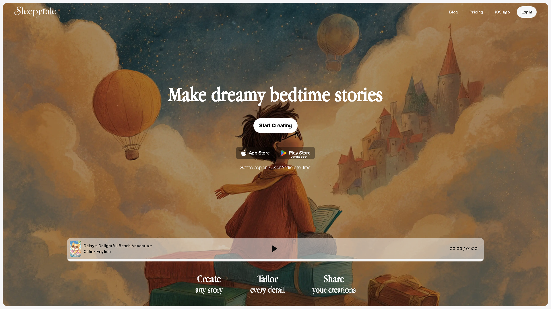 Sleepytale Interface Screenshot - Writing & Editing Tool