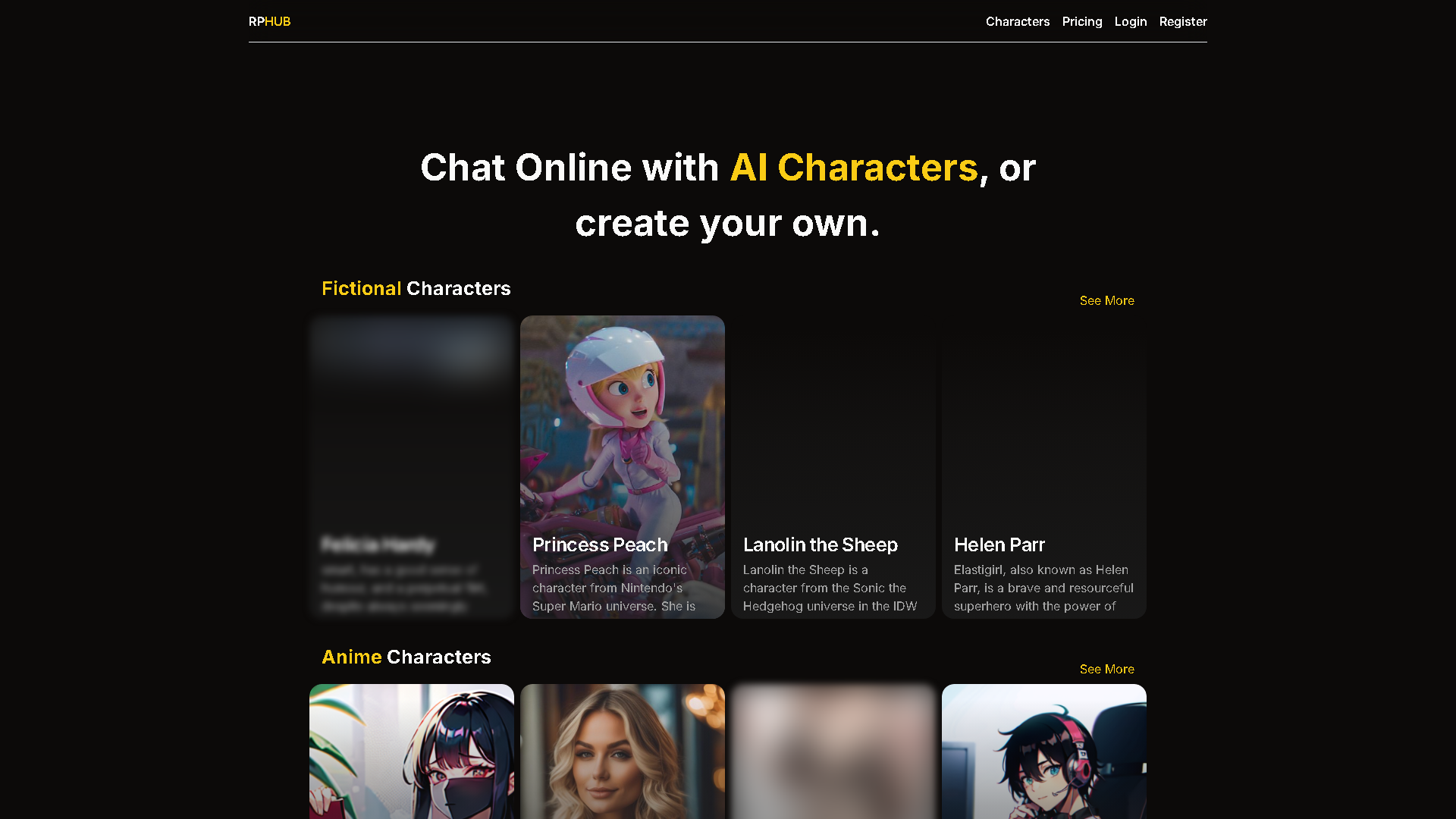 Role Play Hub Interface Screenshot - Chatbots & Assistants Tool
