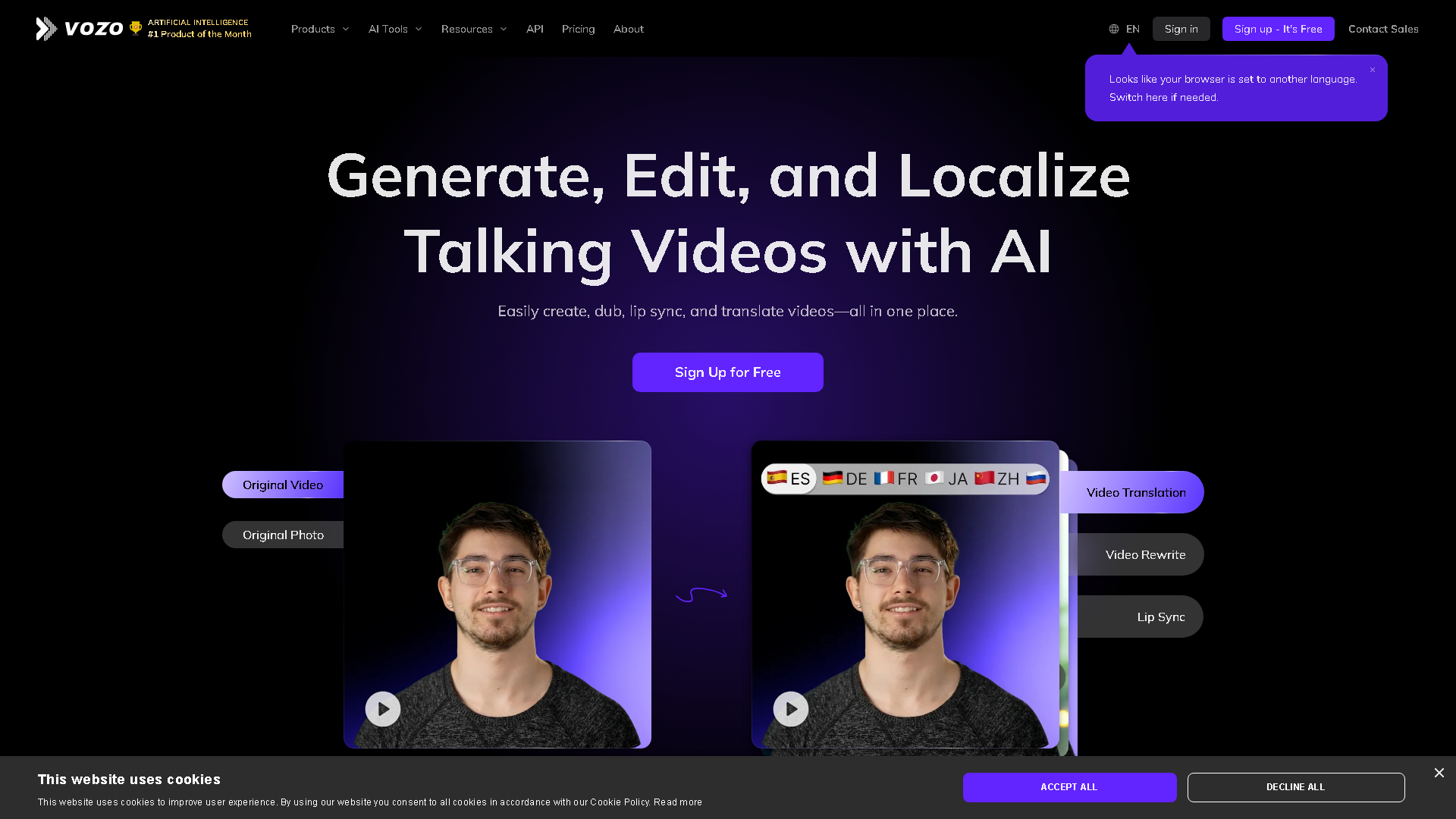 Vozo Interface Screenshot - Voice Generation & Conversion Tool