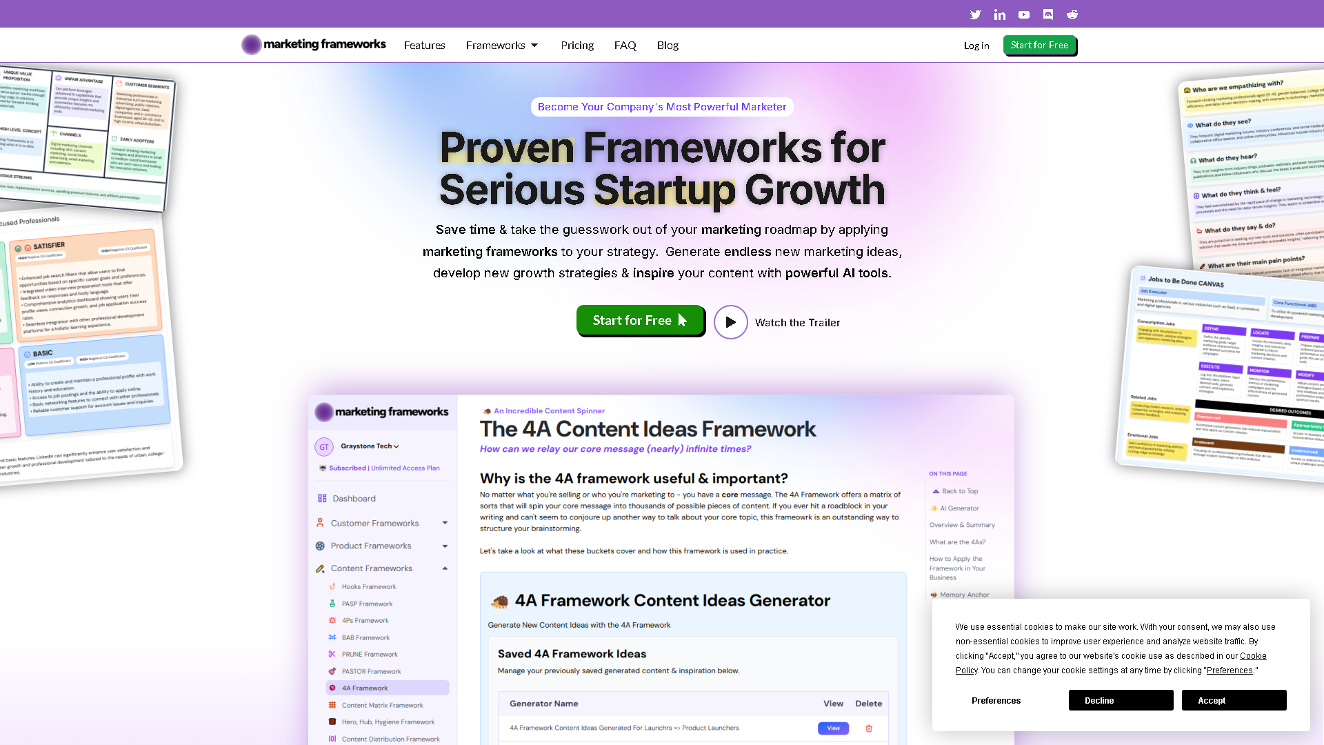 Marketing Frameworks Interface Screenshot - Marketing & Advertising Tool