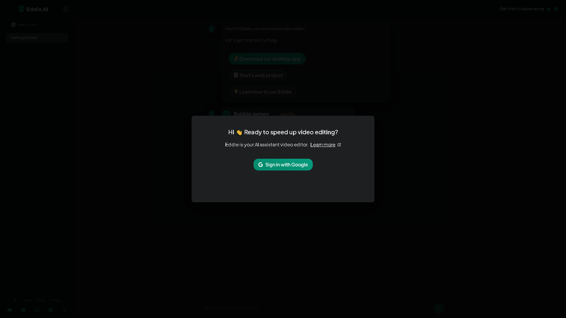 Eddie AI Interface Screenshot - Video & Animation Tool
