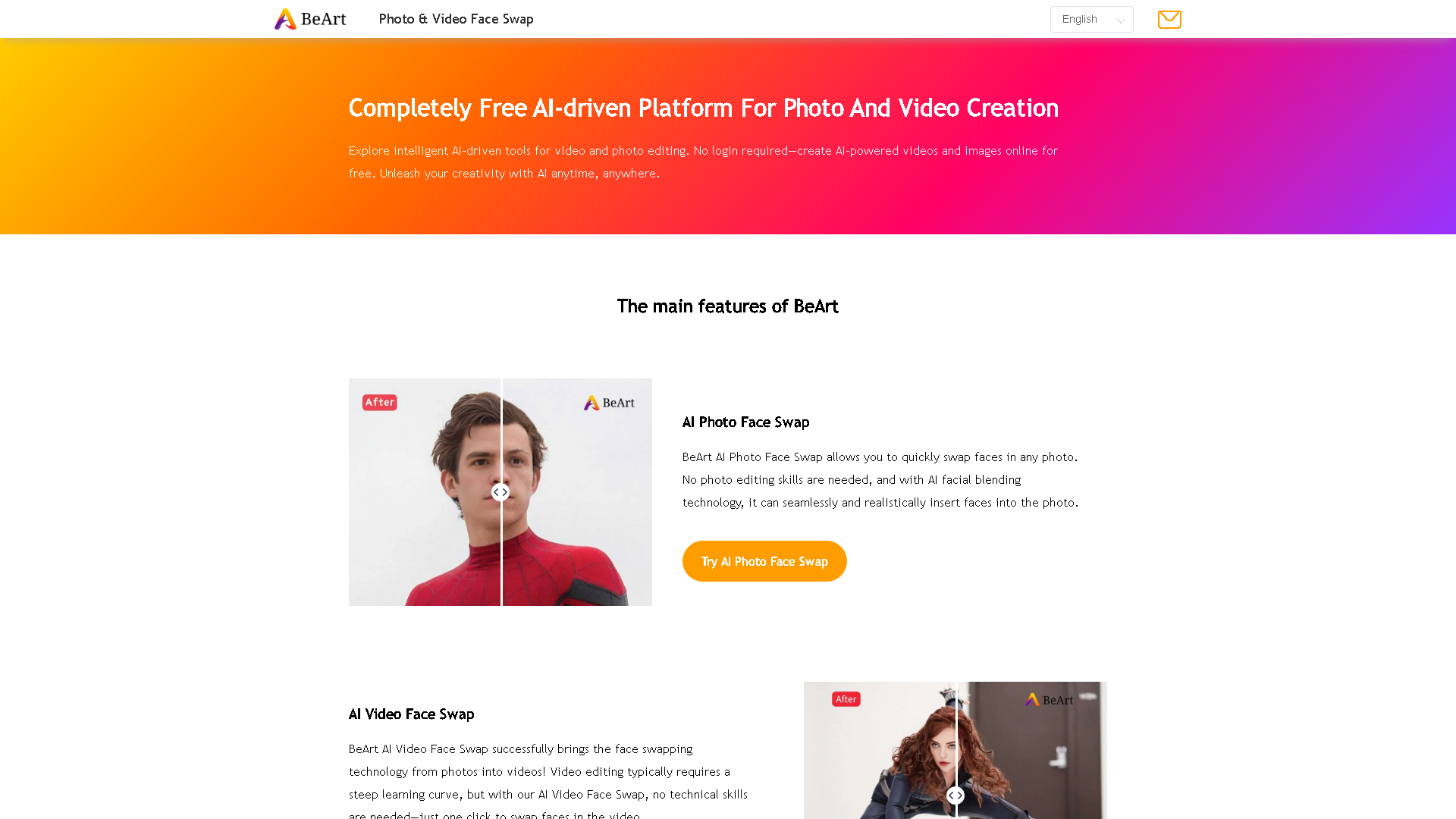 BeArt AI Face Swap Interface Screenshot - Image & Design Tool