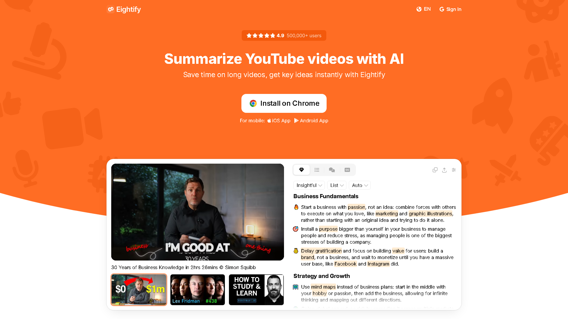 Eightify Interface Screenshot - Social Media Tool