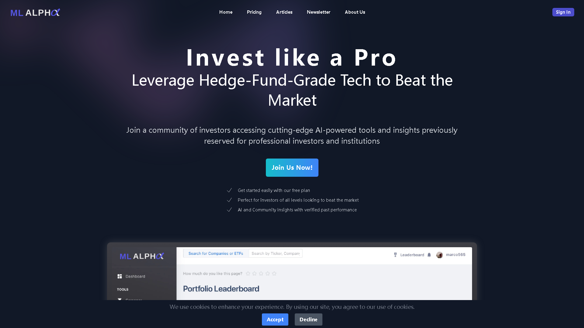 ML Alpha Interface Screenshot - Legal & Finance Tool