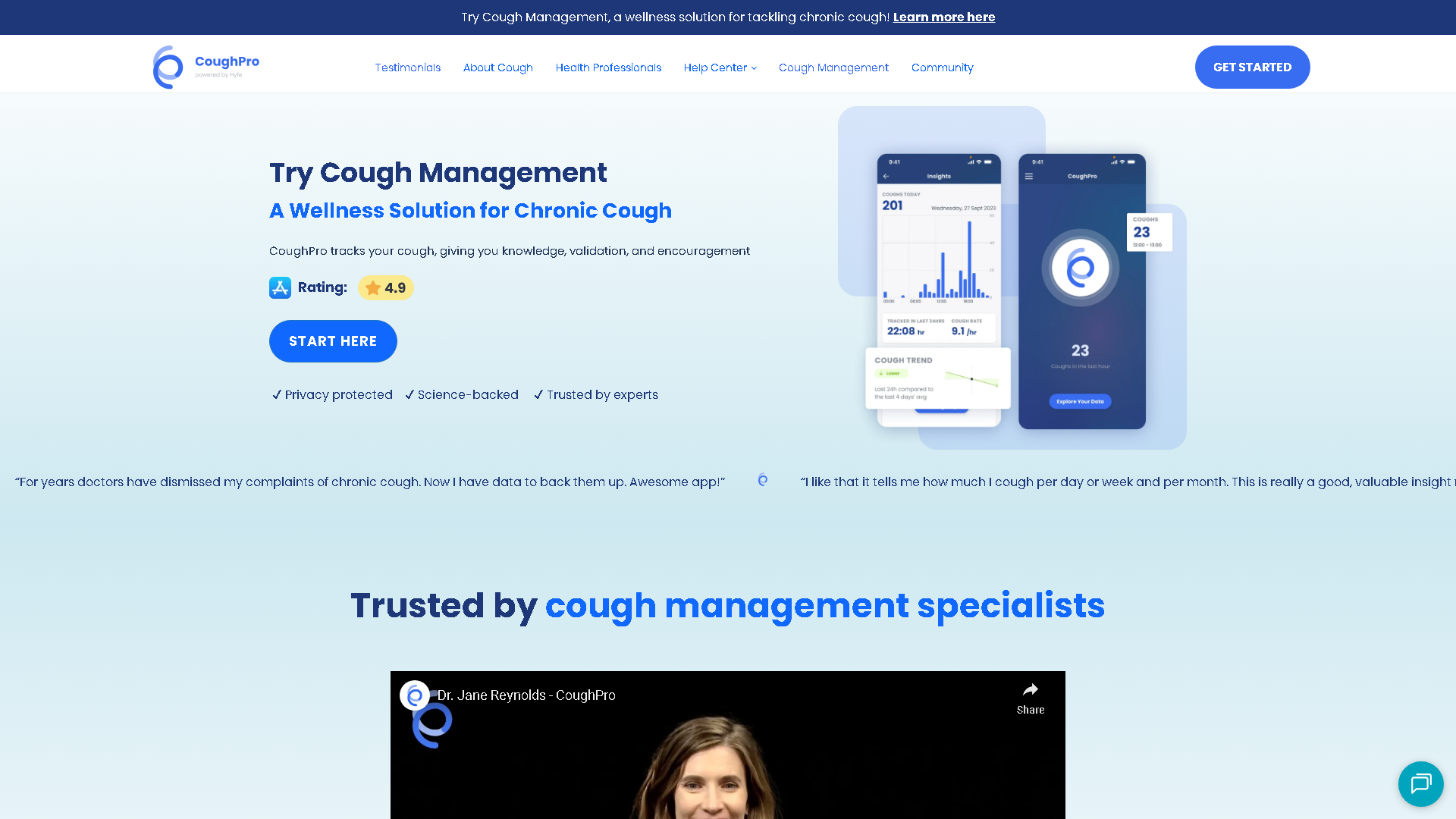 CoughPro Interface Screenshot - Health & Wellness Tool