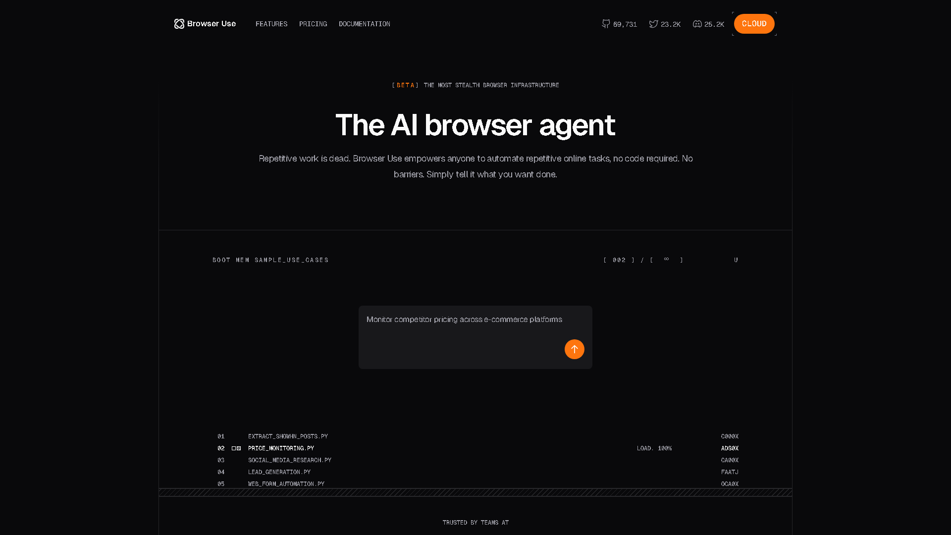 Browser Use Interface Screenshot - Coding & Development Tool