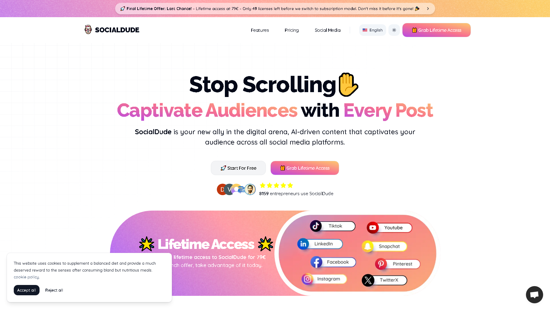 SocialDude Interface Screenshot - Writing & Editing Tool