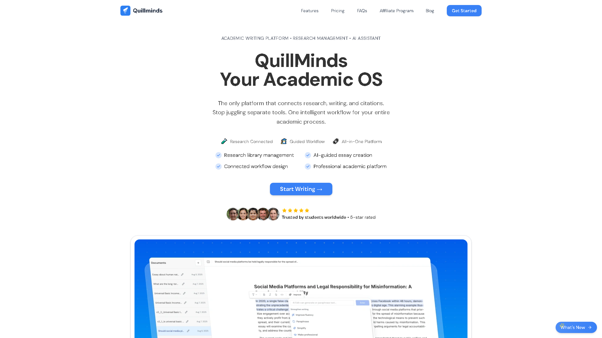 Quillminds Interface Screenshot - Writing & Editing Tool