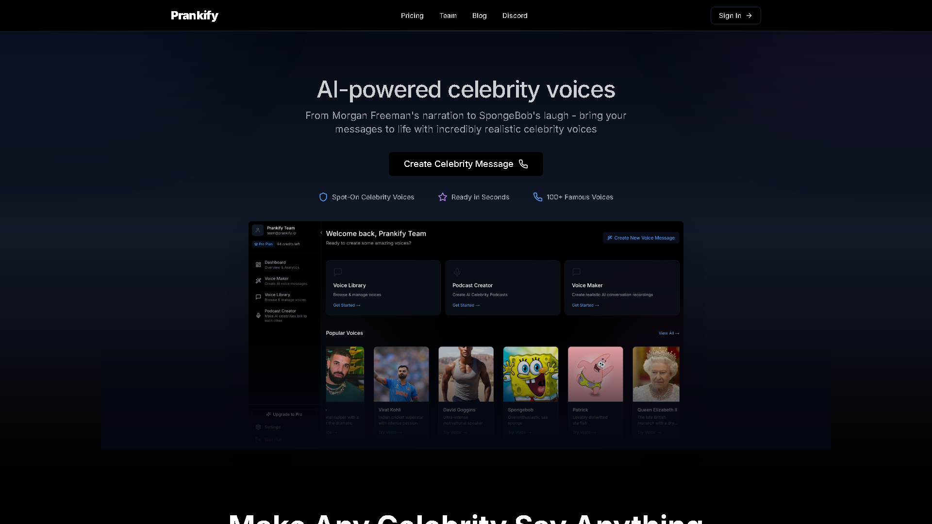 Prankify AI Interface Screenshot - Voice Generation & Conversion Tool