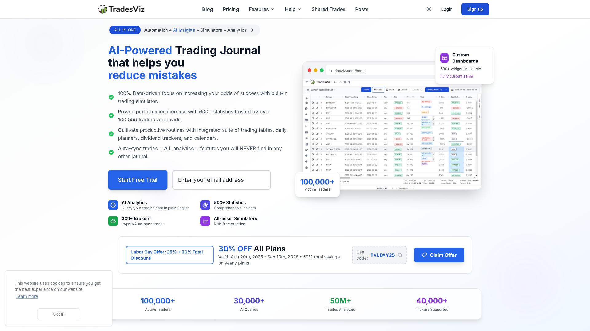 TradesViz Interface Screenshot - Legal & Finance Tool