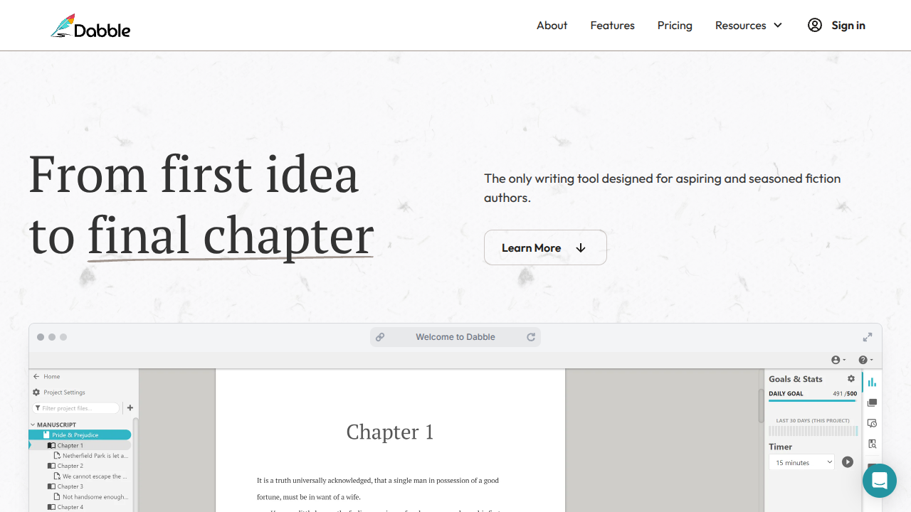 Dabble Interface Screenshot - Writing & Editing Tool