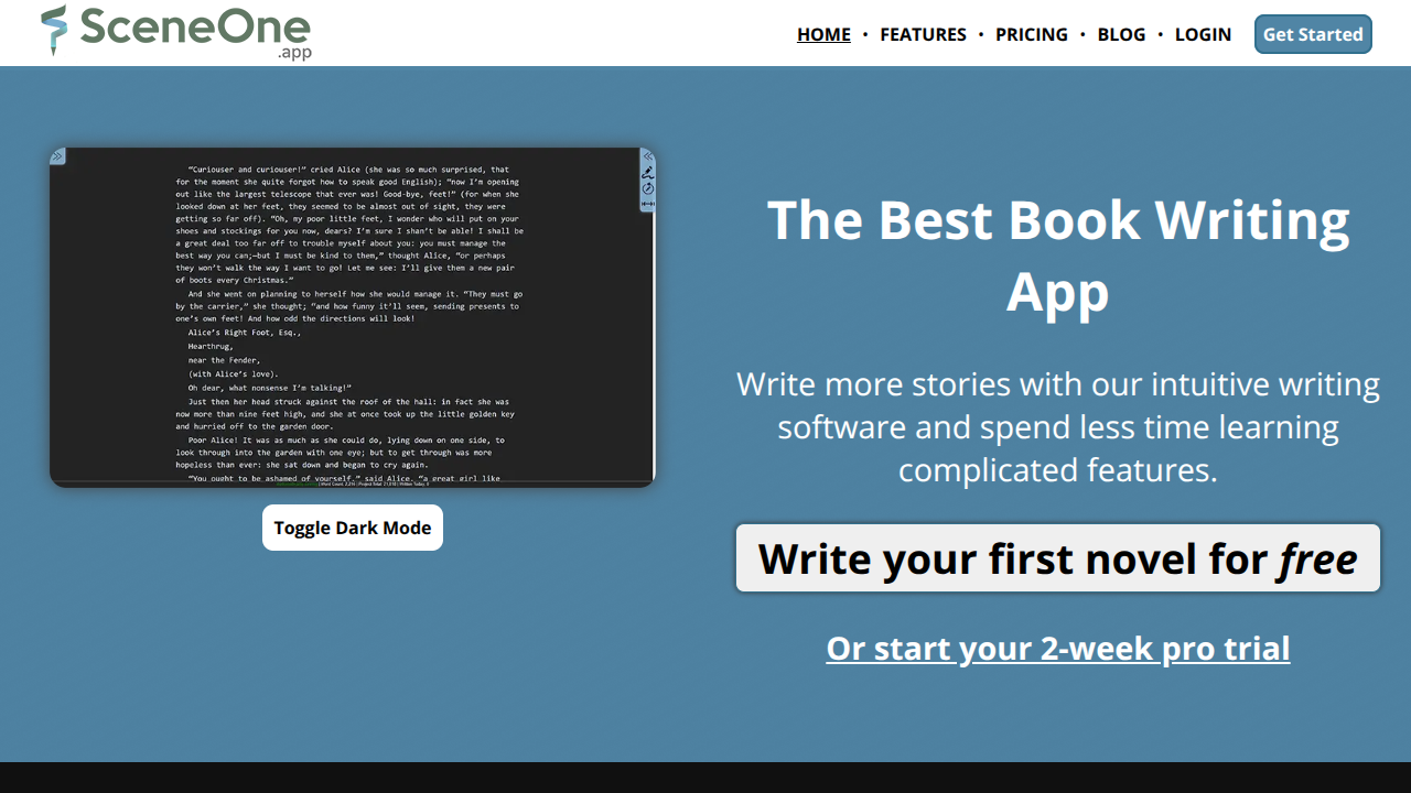 Scene One Interface Screenshot - Writing & Editing Tool