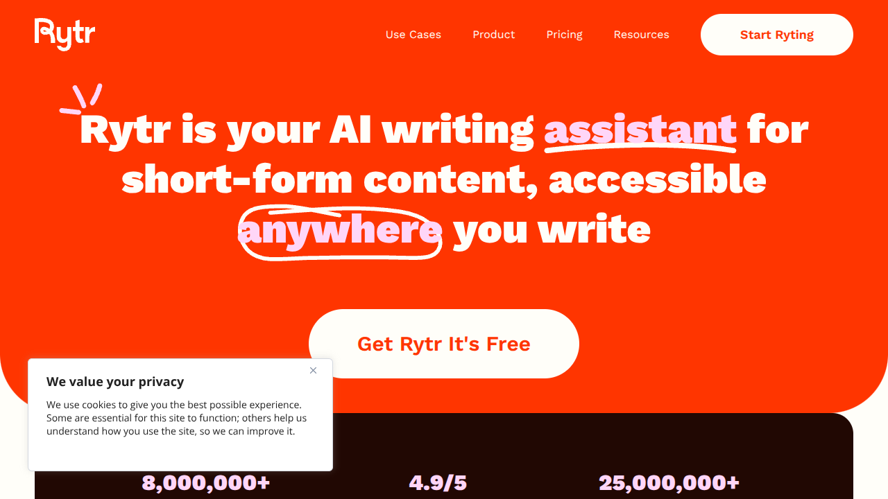 rytr.me Interface Screenshot - Writing & Editing Tool