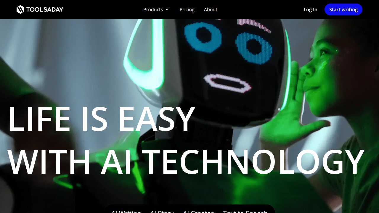 toolsaday.com Interface Screenshot - Writing & Editing Tool