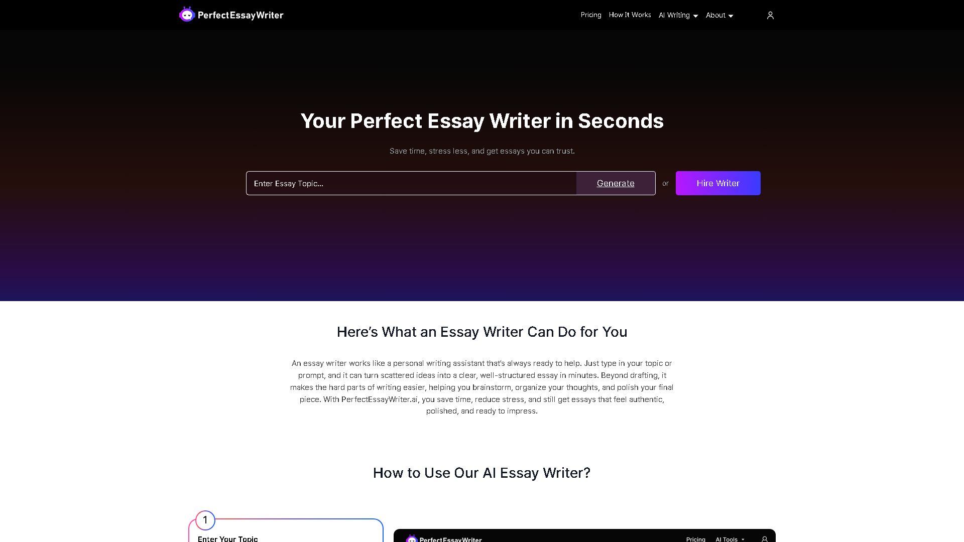 Perfectessaywriter.ai Interface Screenshot - Writing & Editing Tool