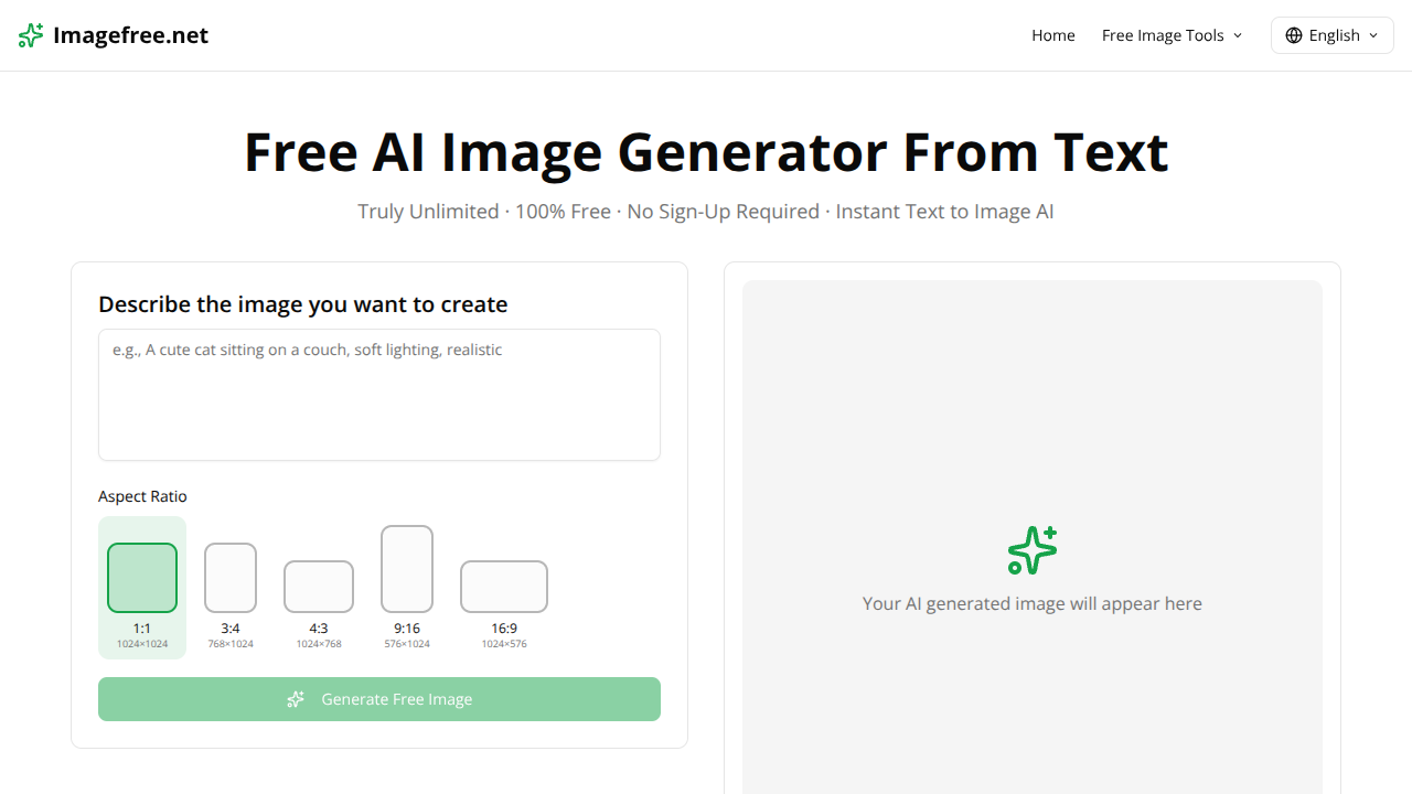 Free AI Image Generator Interface Screenshot - Image & Design Tool