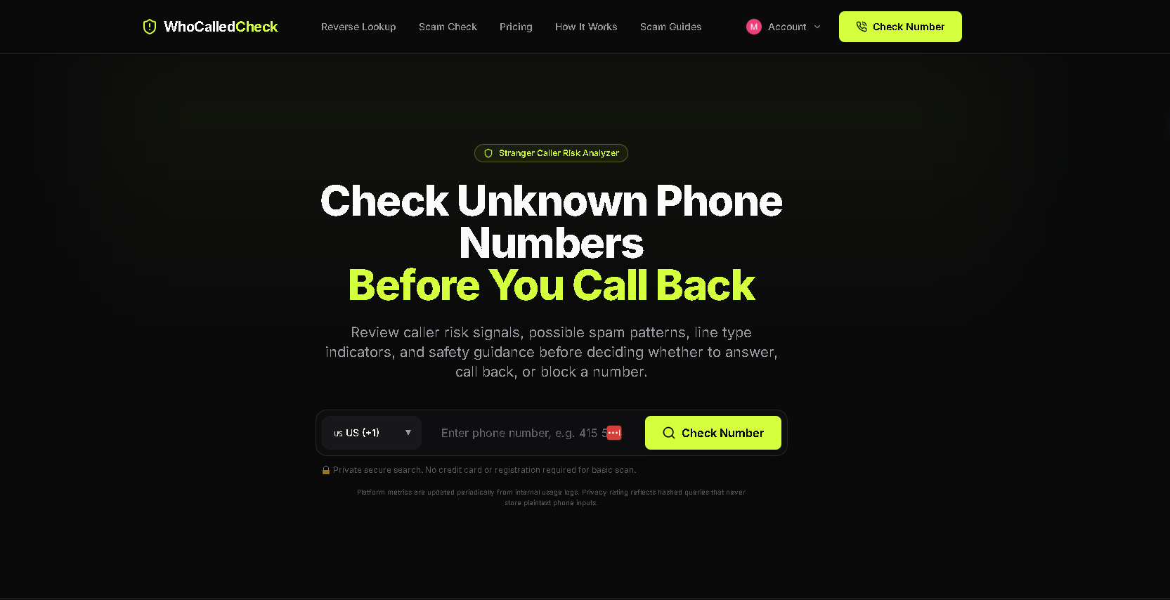 WhoCalledCheck Interface Screenshot - Development & APIs Tool