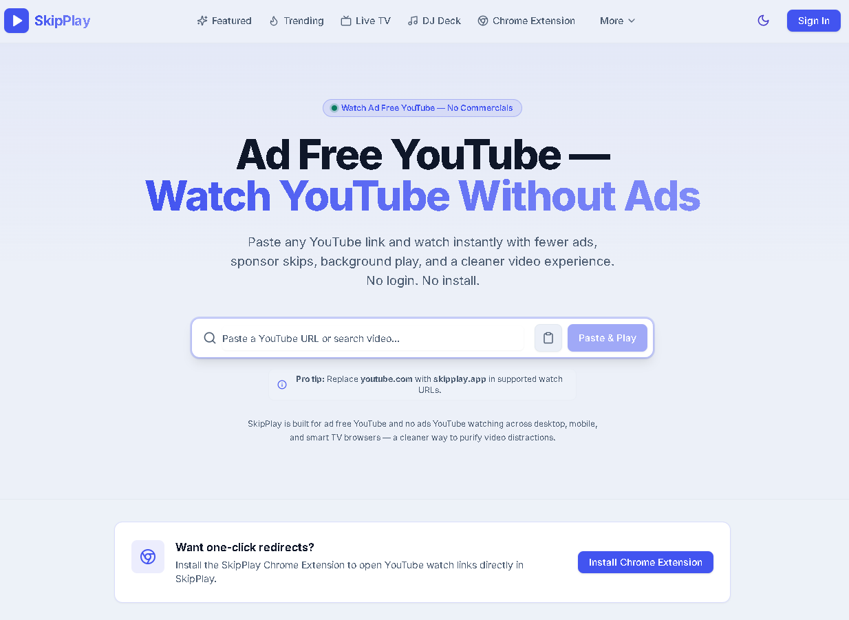 SkipPlay Interface Screenshot - Video & Animation Tool