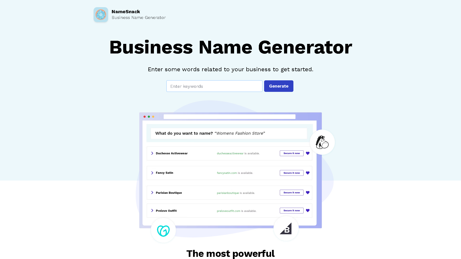 NameSnack Interface Screenshot - Writing & Editing Tool