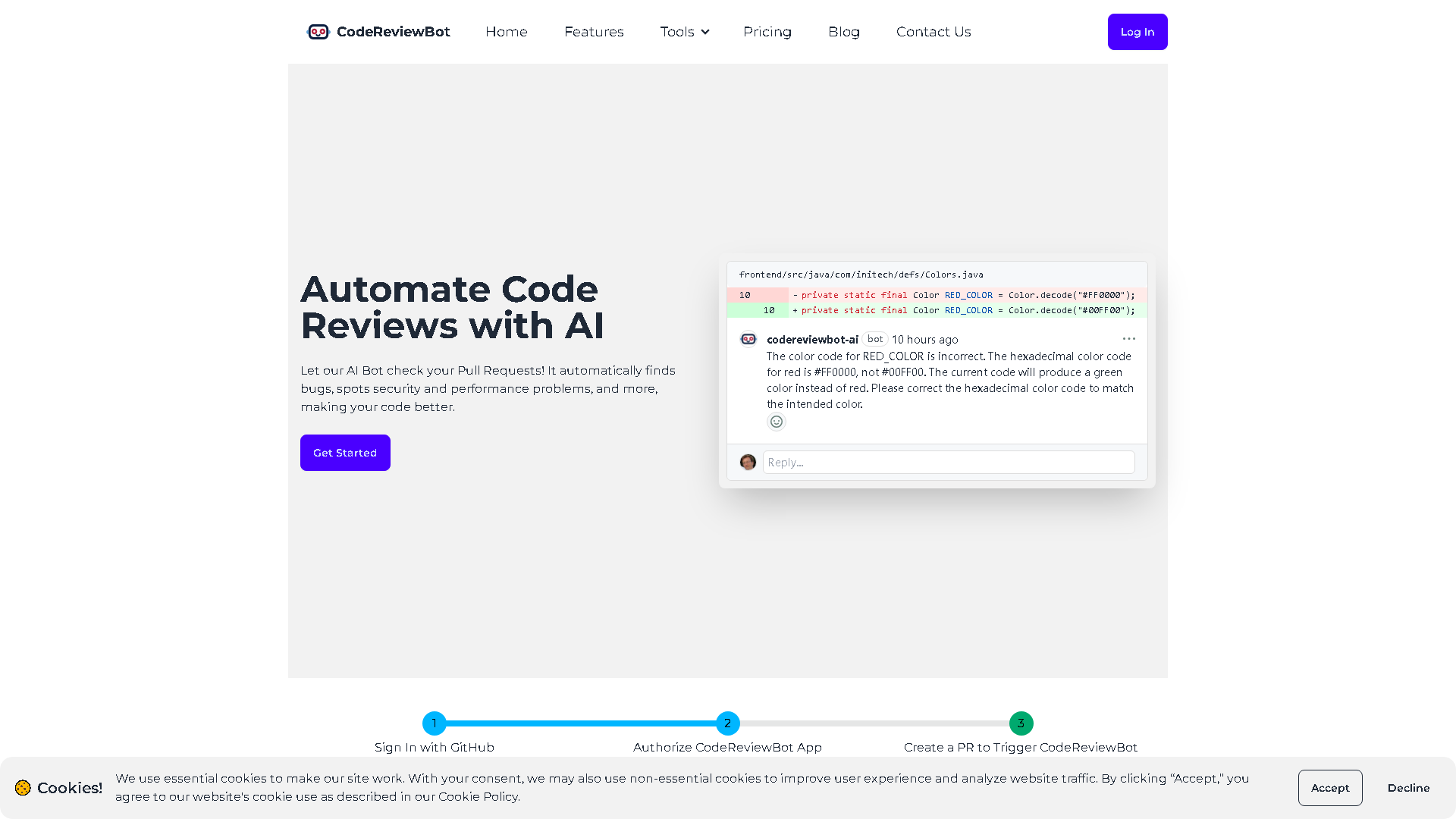 CodeReviewBot Interface Screenshot - Development & APIs Tool