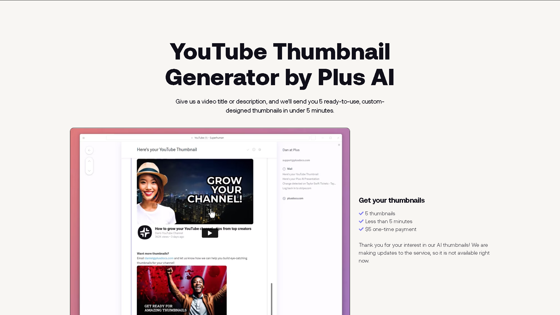 AI Youtube Thumbnail Generator Interface Screenshot - Art & Creative Design Tool