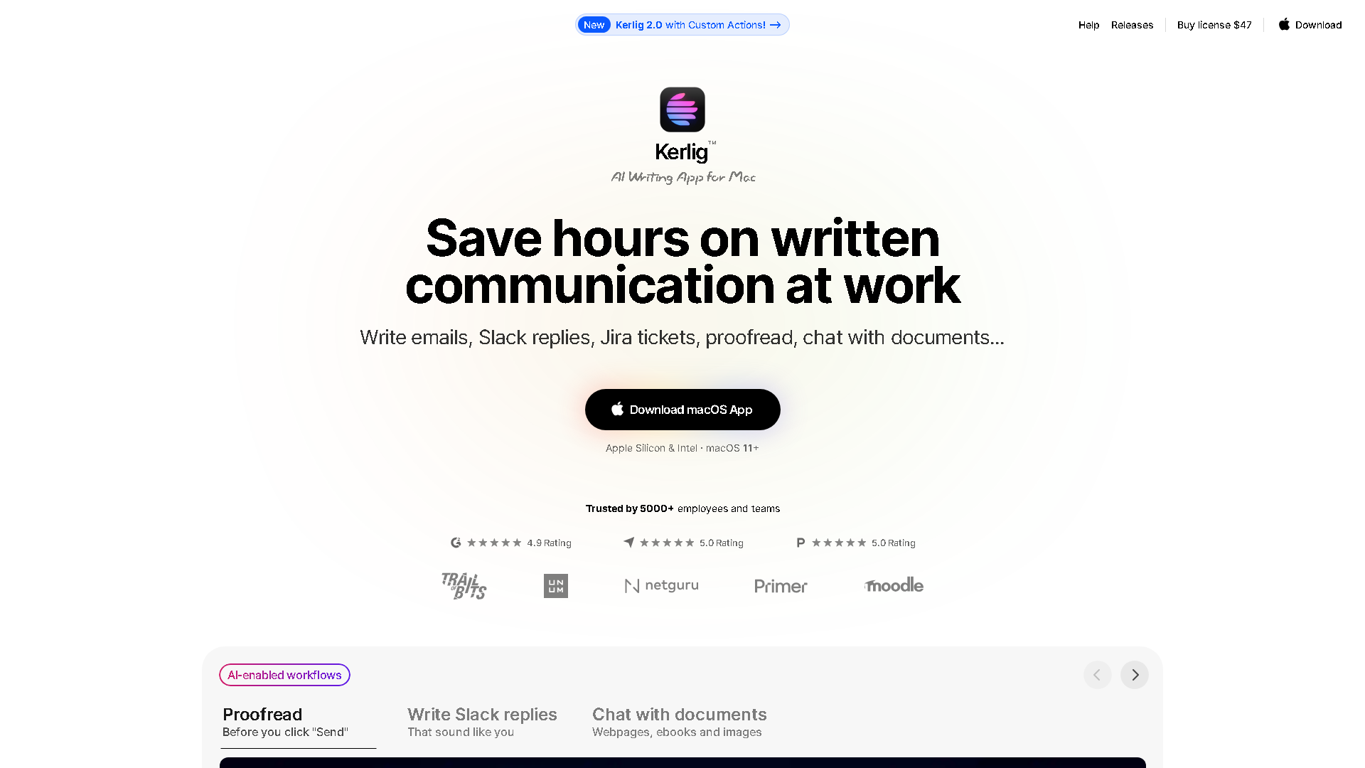 Kerlig AI Interface Screenshot - Writing & Editing Tool