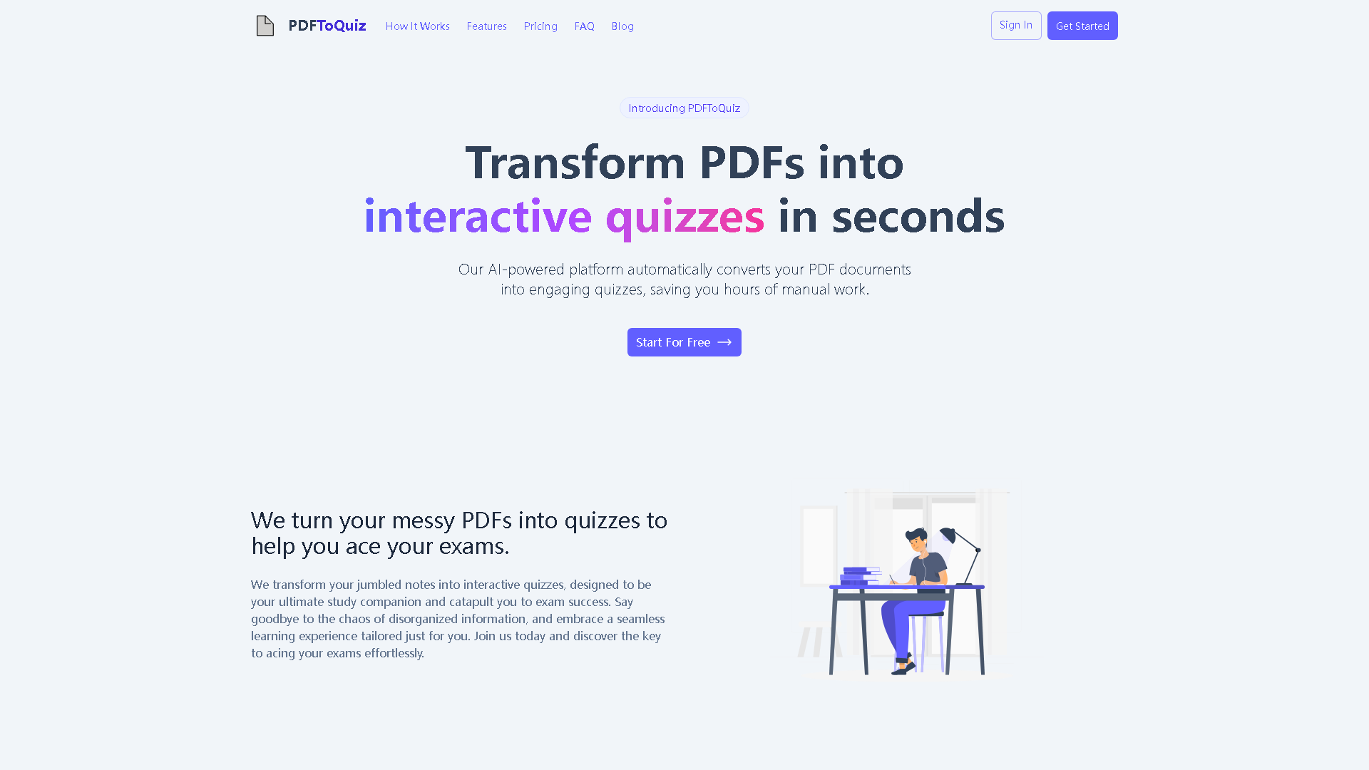 PDFToQuiz Interface Screenshot - Education & Learning Tool