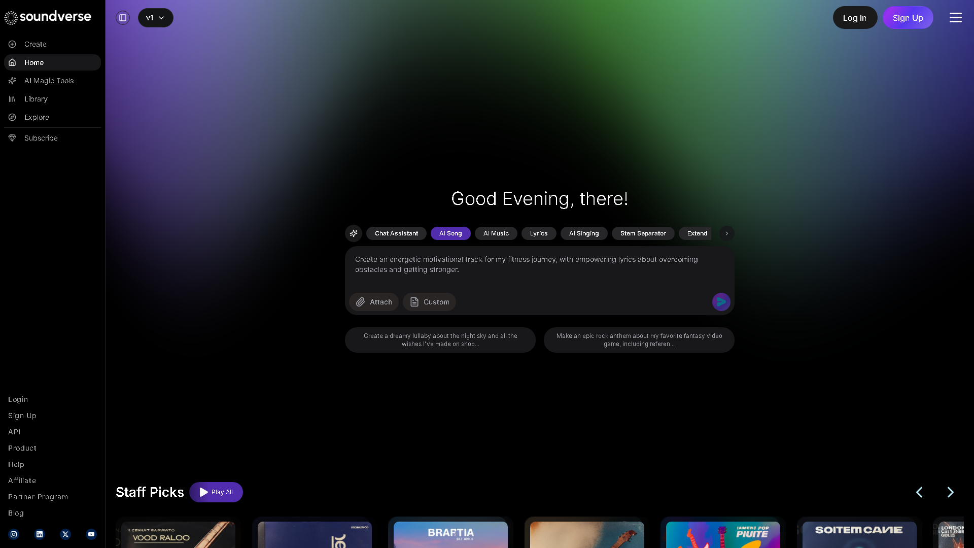 SoundVerse AI Interface Screenshot - Music & Audio Tool