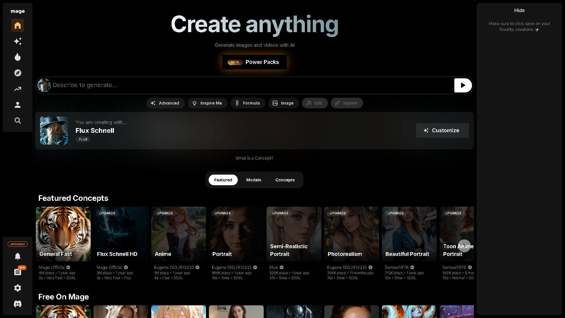 Mage Interface Screenshot - Image Generation & Editing Tool
