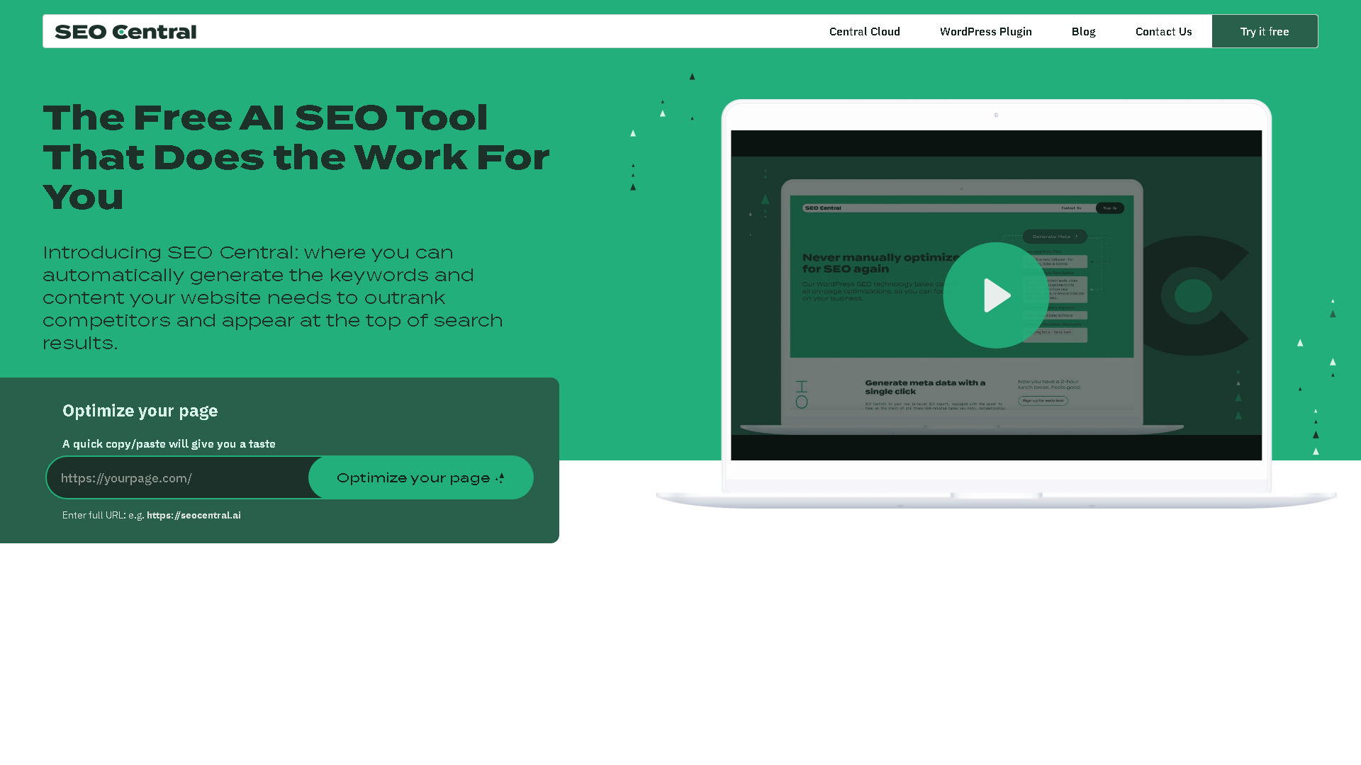 SEO Central Interface Screenshot - Writing & Editing Tool