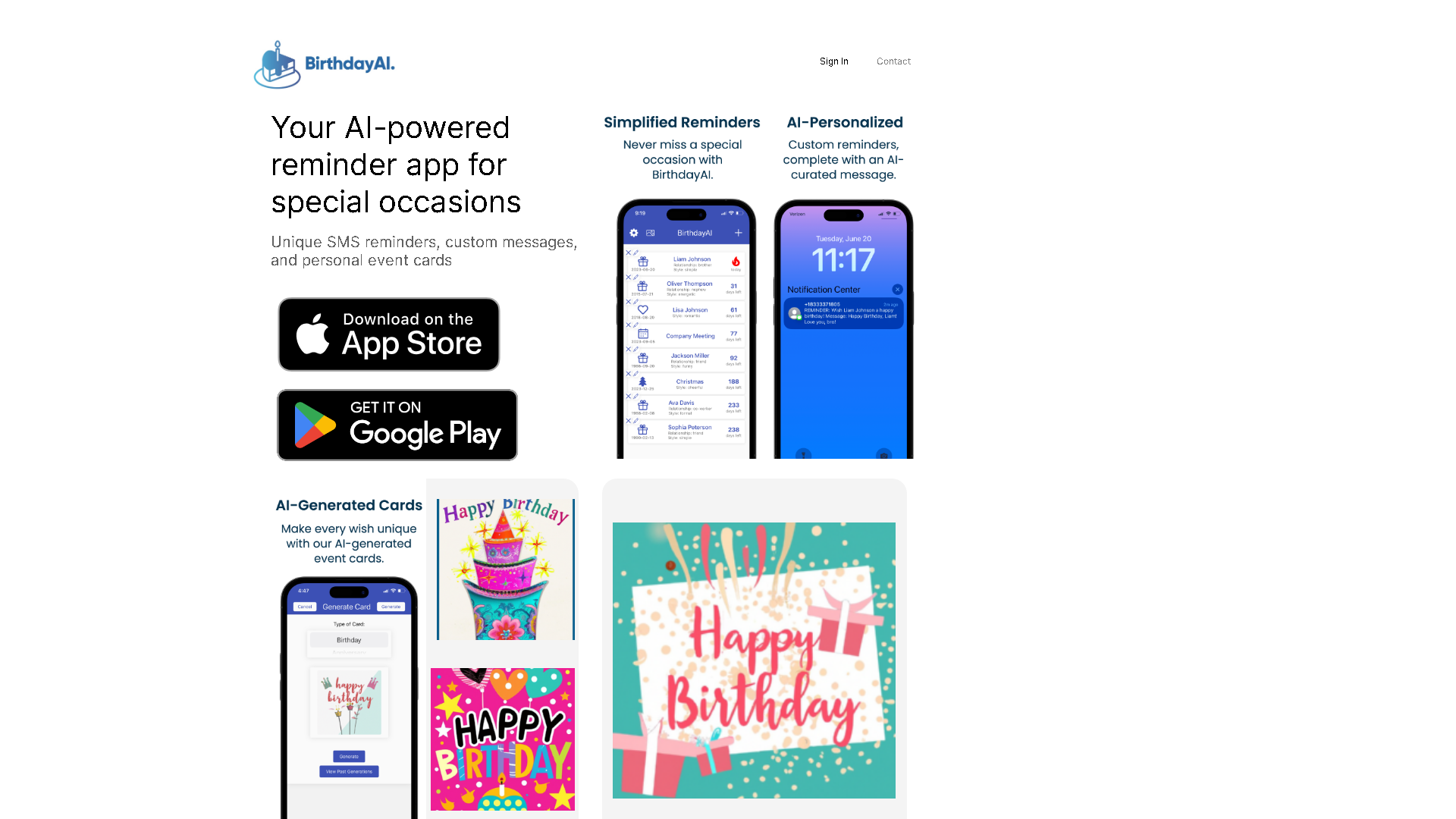 BirthdayAI Interface Screenshot - Writing & Editing Tool