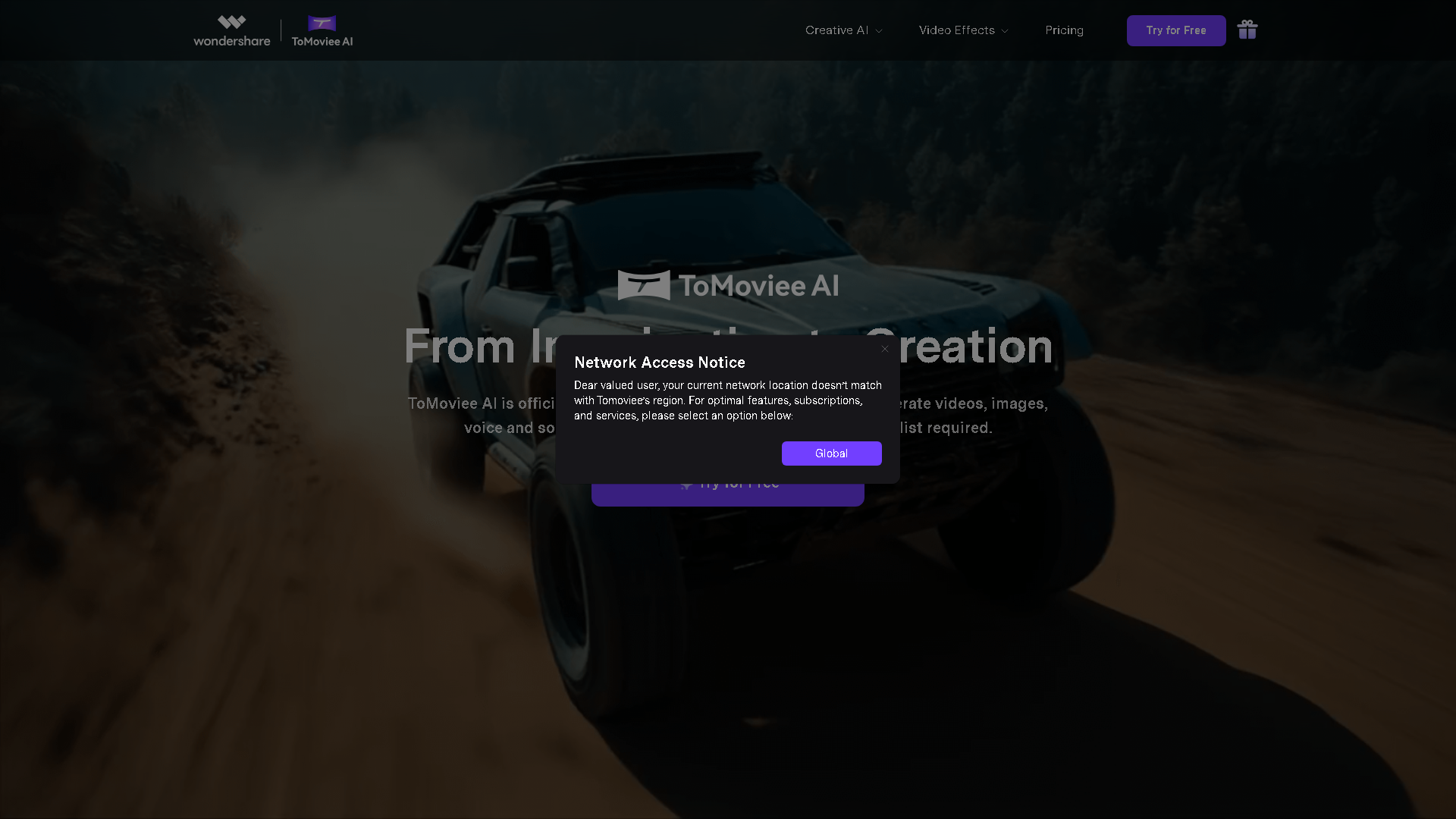 WonderShare ToMoviee AI Interface Screenshot - Image Generation & Editing Tool