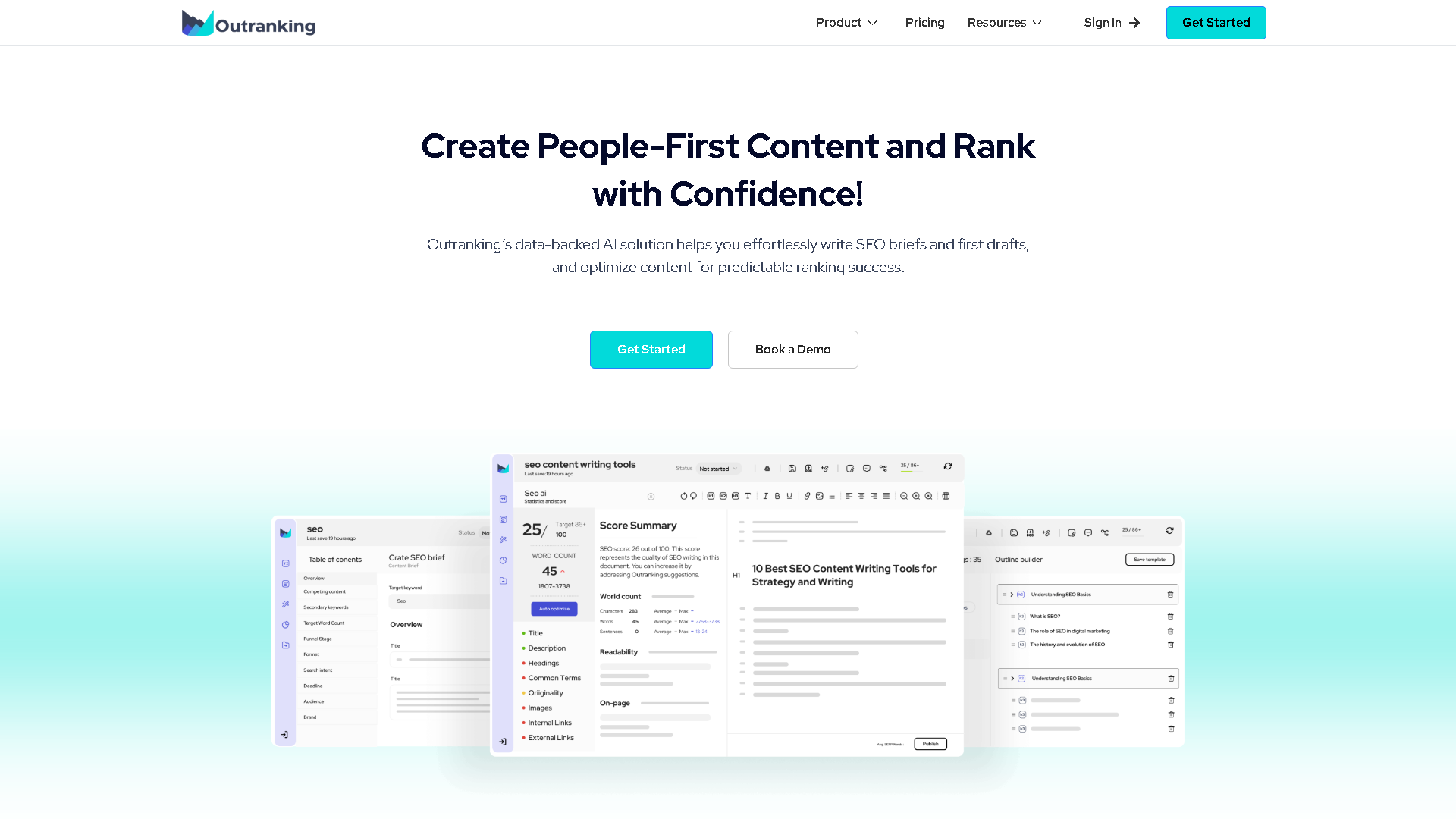 Outranking Interface Screenshot - Writing & Editing Tool