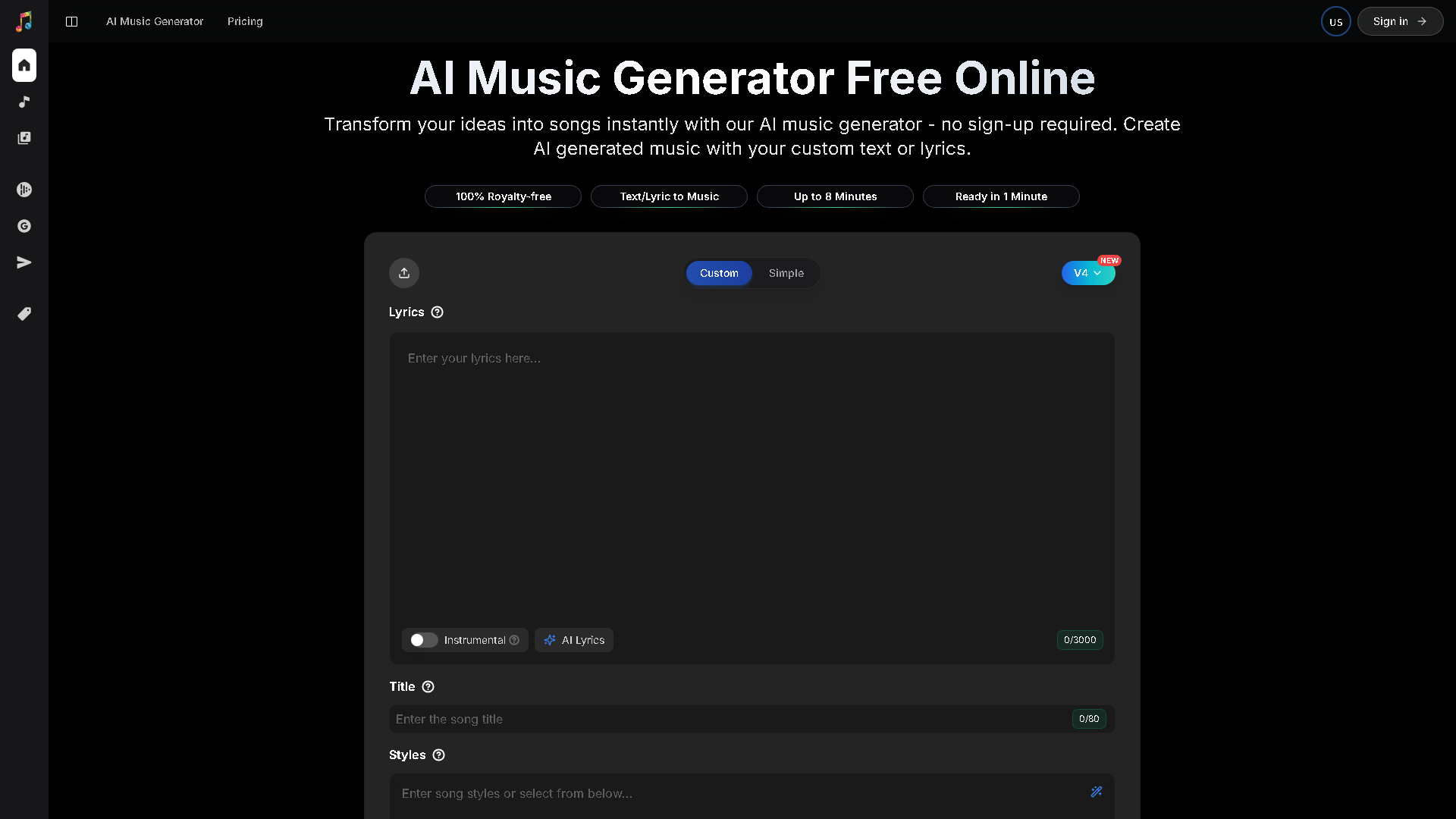 AIMusicGen.ai Interface Screenshot - Music & Audio Tool