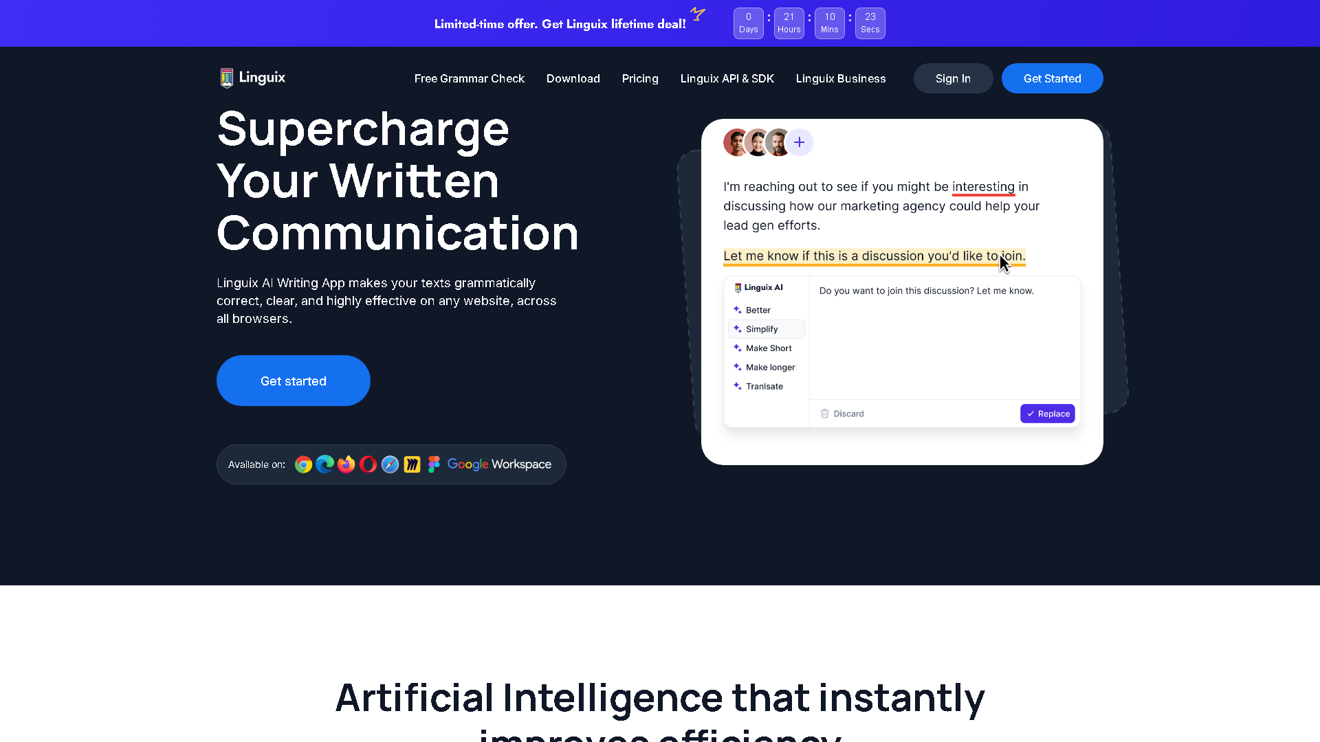 Linguix Interface Screenshot - Writing & Editing Tool