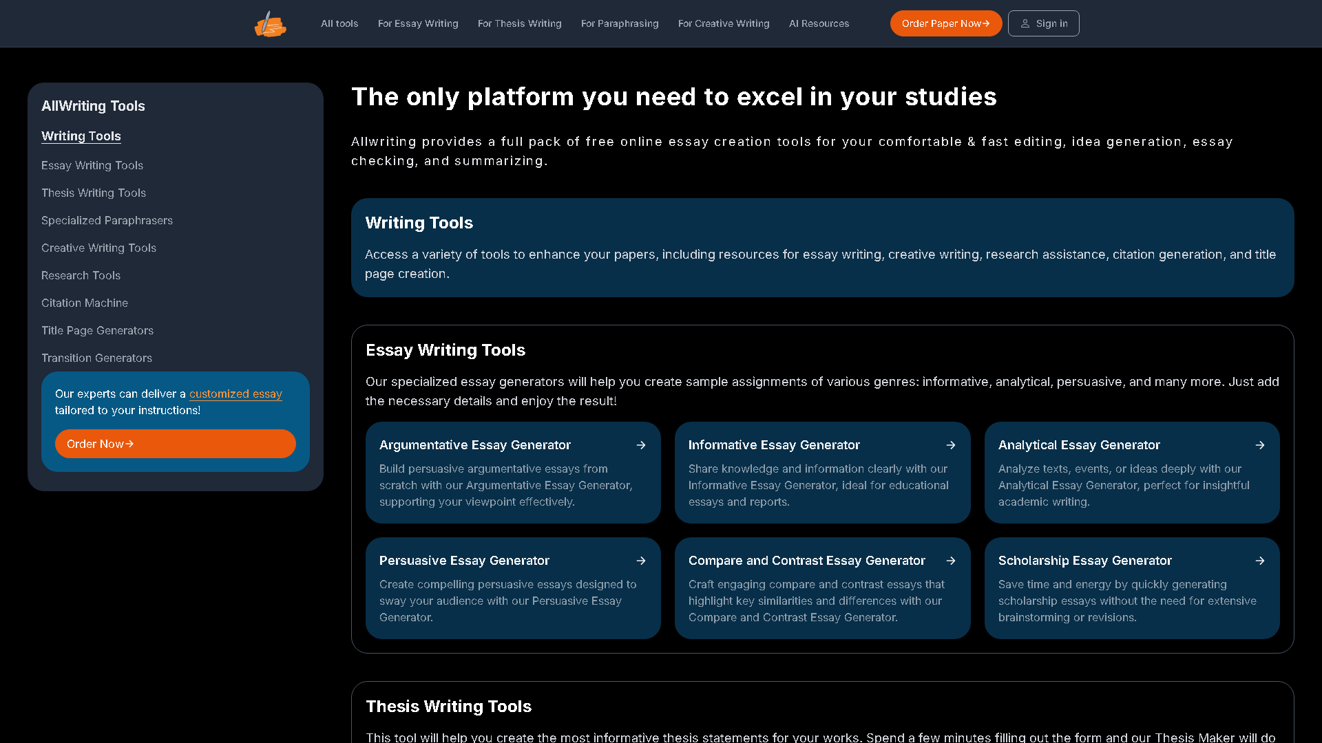 AllWriting Interface Screenshot - Writing & Editing Tool