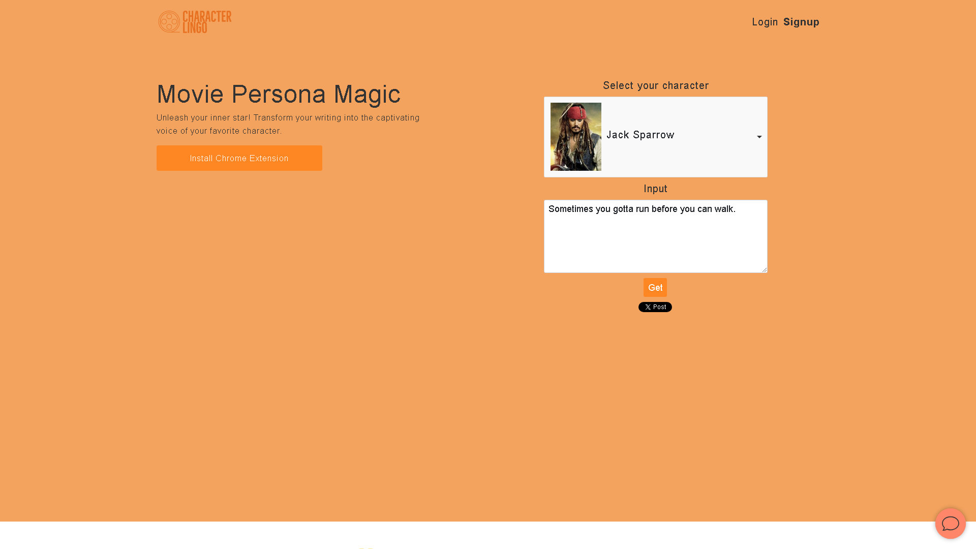 Character Lingo Interface Screenshot - Voice Generation & Conversion Tool