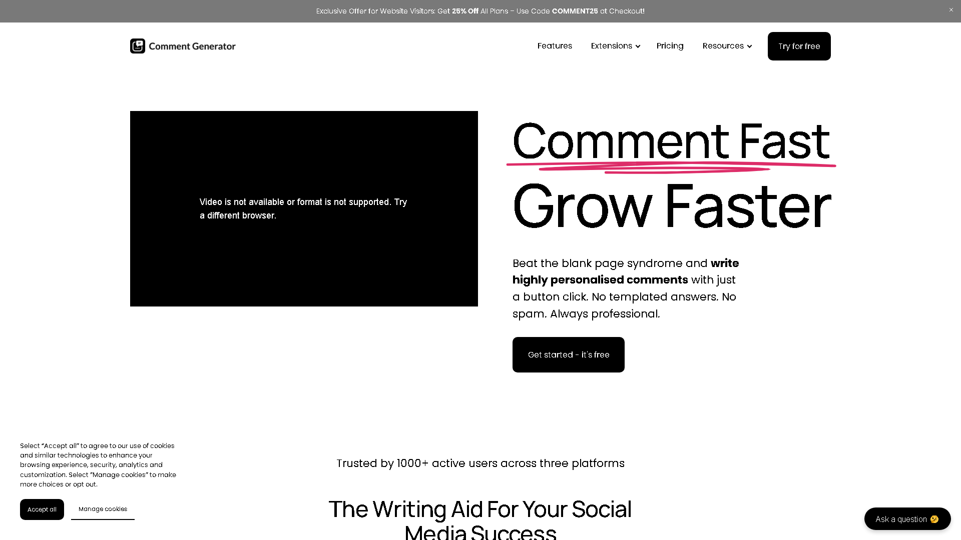 Comment Generator for Instagram Interface Screenshot - Social Media Tool