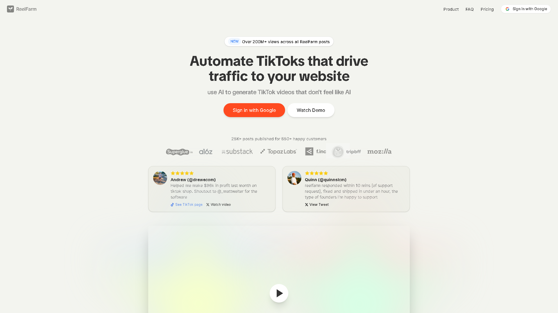 ReelFarm Interface Screenshot - Social Media Tool