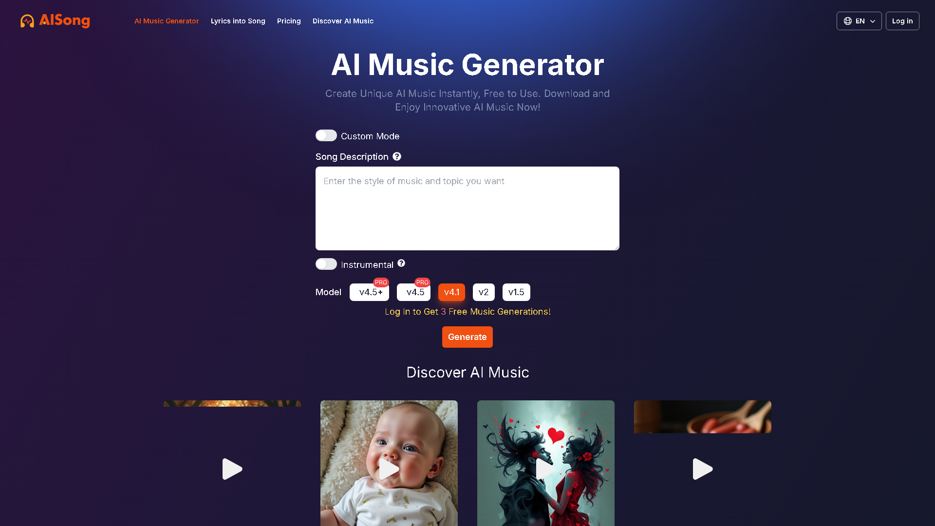 SunoAI.ai Interface Screenshot - Music & Audio Tool
