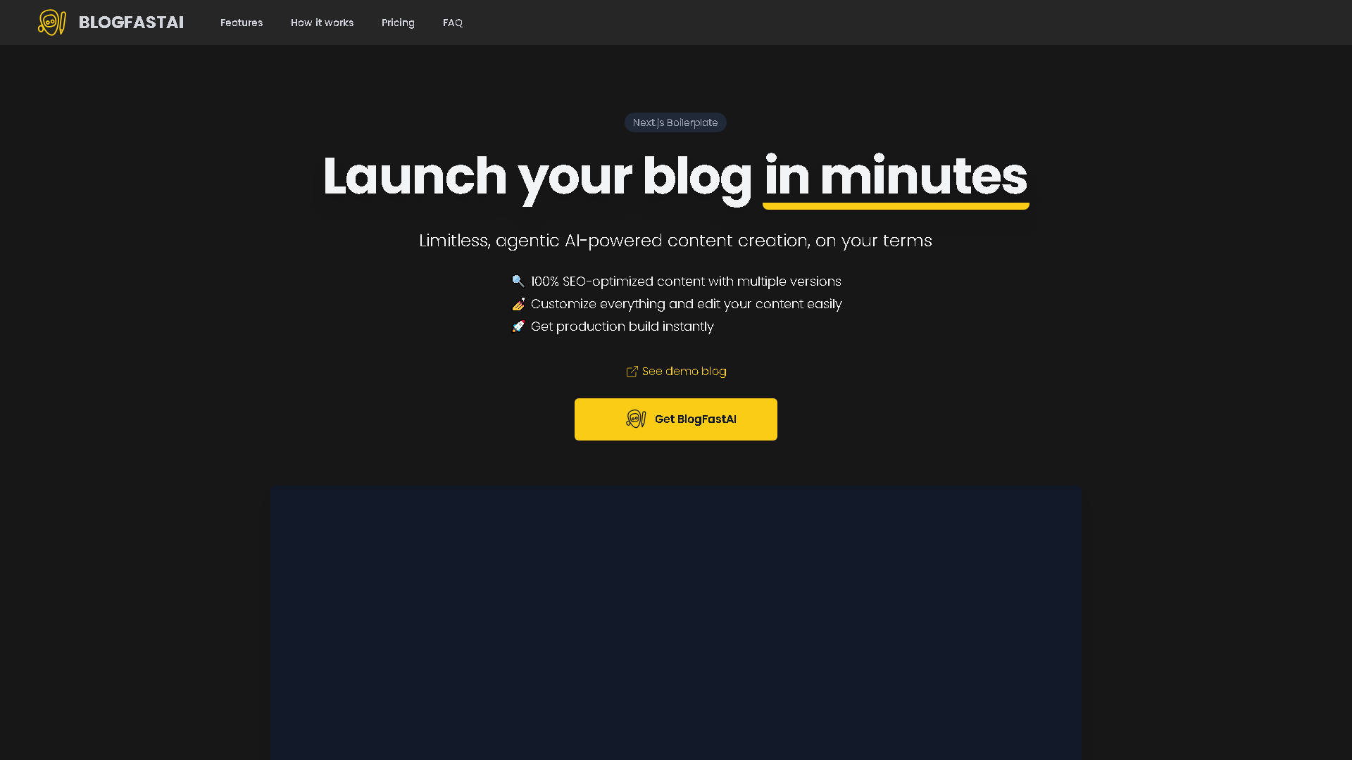 BlogFastAI Interface Screenshot - Writing & Editing Tool