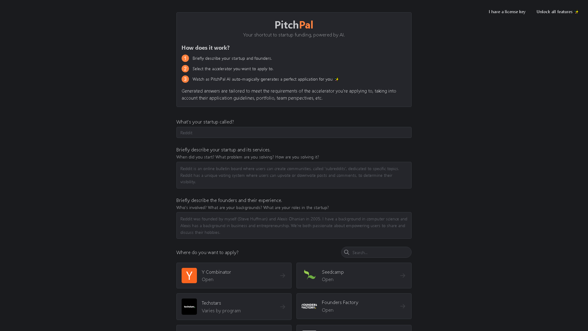 PitchPal Interface Screenshot - Marketing & SEO Tool