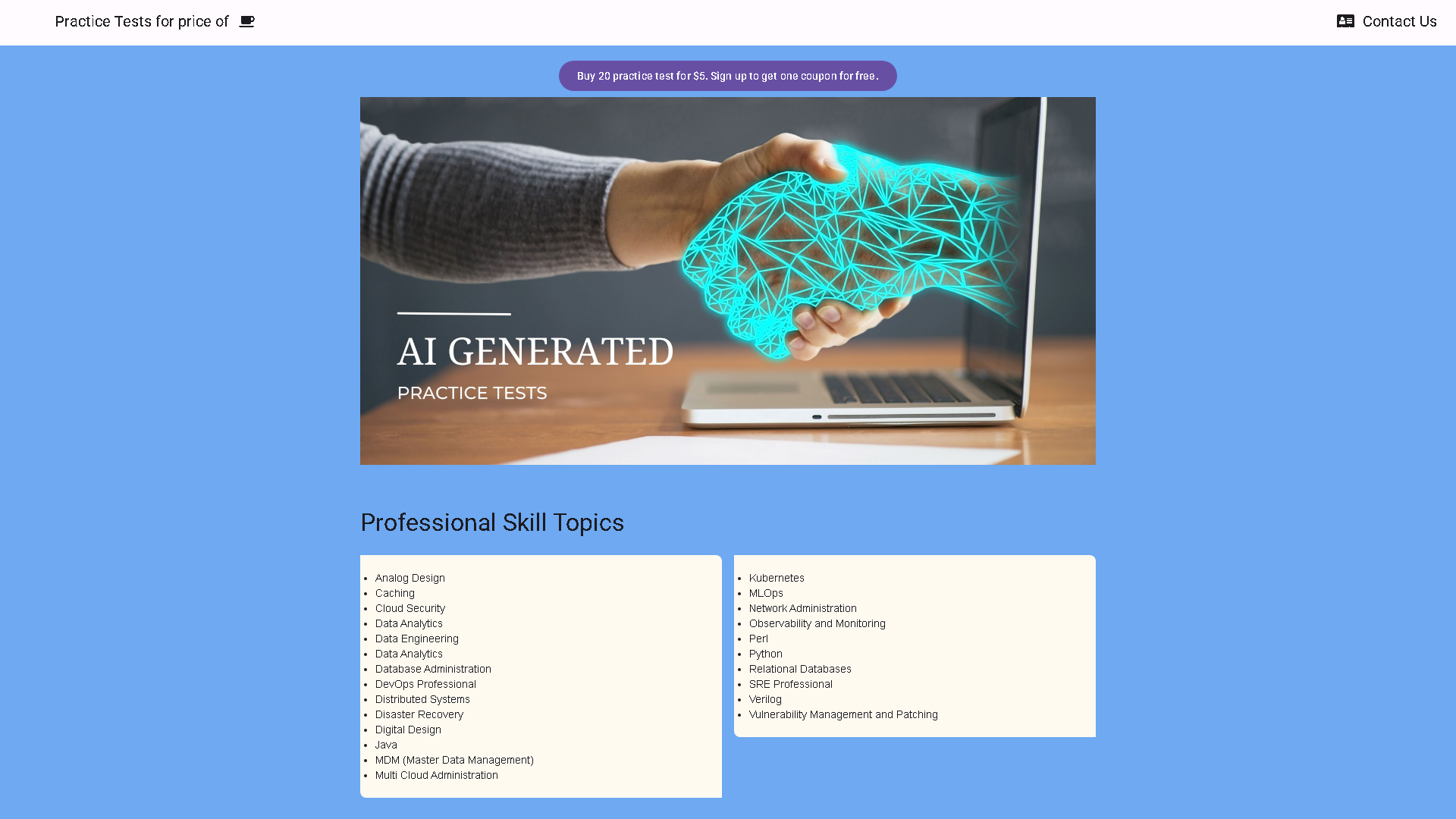 AI Practice Tests Interface Screenshot - Education & Learning Tool